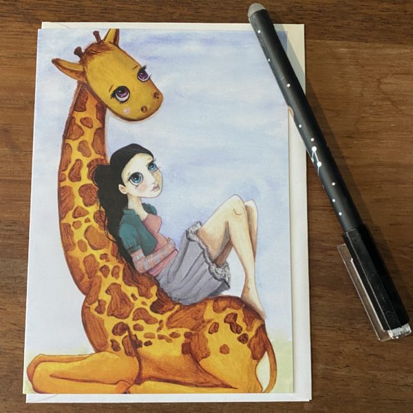 THE GIRL AND HER GIRAFFE (greeting card)